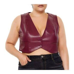 Red faux leather cropped vest top Women's Plus Size 3X crop sleeveless v-neck